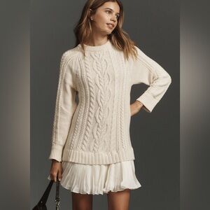 NWT Anthropologie Twofer Cable-Knit Sweater Mini Dress (Size M)
